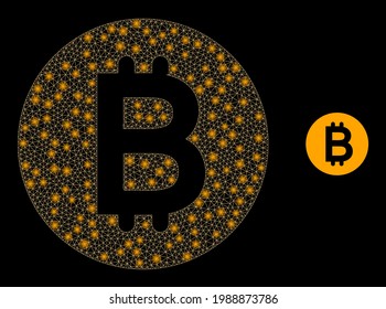 Glowing net bitcoin gold coin with lightspots. Vector constellation based on bitcoin gold coin icon. Constellation frame mesh bitcoin gold coin on a black background.