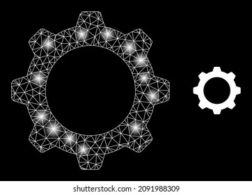 Icono de la red de la rueda de la dirección con manchas brillantes. El modelo iluminado se crea a partir del icono vectorial de la rueda de dirección. Rueda poligonal de la coraza brillante, sobre un fondo negro.