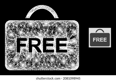 Glowing net mesh free case with light spots on a black background. Light vector structure is based on free case symbol, with irregular mesh and light spots.