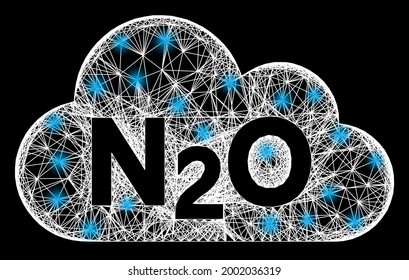 Glowing net mesh nitrous oxide gas carcass with glowing spots. Constellation vector frame created from nitrous oxide gas symbol and intersected white lines. Sparkle frame mesh nitrous oxide gas,