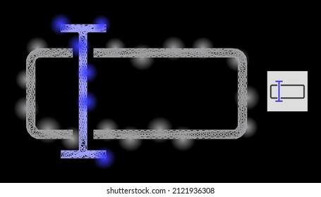 Glowing net mesh text field with light spots on a black background. Illuminated vector structure is based on text field glyph, with linear mesh and light spots.