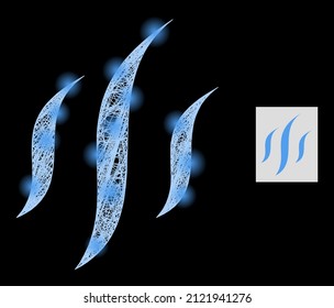 Glowing net mesh vapor with light spots on a black background. Light vector mesh based on vapor picture, with hatched mesh and lightspots.