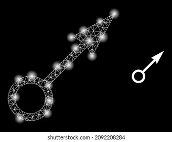 Icono de la dirección de punto de red brillante con manchas luminosas. La constelación iluminada se crea a partir del icono del vector de dirección de punto. Dirección de punto poligonal de marco brillante,