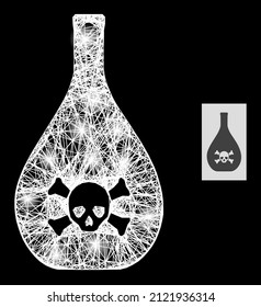 Glowing net poison jug with light spots on a black background. Light vector structure created from poison jug symbol, with linear net and light spots.