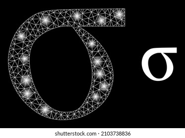 Icono de la letra baja griega Sigma en la red brillante con puntos iluminados. La constelación iluminada se crea a partir del icono del vector de letra minúscula griego Sigma.