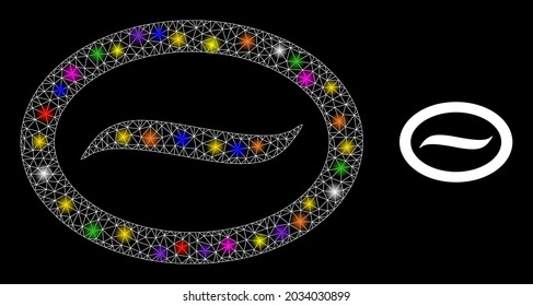 Icono de la constelación de café de red brillante con manchas luminosas. Constelación vectorial luminosa basada en la imagen de la judía de café. Carcasa espumosa grano de café poligonal sobre un fondo negro.