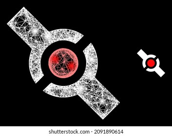 Glowing network connector with glowing spots on a black background. Light vector model based on connector glyph, with intersected network and light spots.