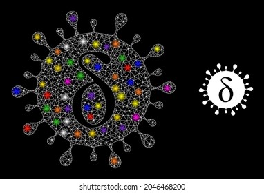 La red brillante Delta codifica el icono de la constelación de virus con focos luminosos. Constelación vectorial iluminada basada en el pictograma del virus Delta covid.