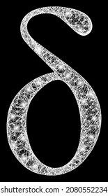 Glowing network Delta small letter with light spots on a black background. Illuminated vector mesh is based on Delta small letter picture, with irregular network and light dots.