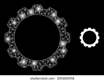 Icono de la red del volante de red brillante con puntos brillantes. Modelo iluminado hecho usando icono vectorial de la rueda de la dirección. Rueda poligonal de la coraza brillante, sobre un fondo negro.