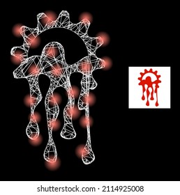 Glowing network melting gear icon with glowing spots. Illuminated constellation is created using melting gear vector icon and crossed lines. Constellation carcass melting gear, on a black background.