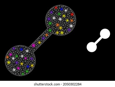 Glowing network relation constellation icon with lightspots. Illuminated vector constellation is created from relation glyph. Sparkle frame mesh relation on a black background.