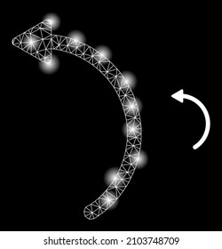 Glowing network rotate left web icon with magic light spots. Illuminated constellation done from rotate left vector icon. Illuminated carcass web polygonal rotate left, on a black background.