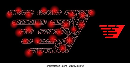 Glowing network rush effect web icon with glowing light spots. Illuminated model done from rush effect vector icon. Illuminated frame web polygonal rush effect, on a black background.