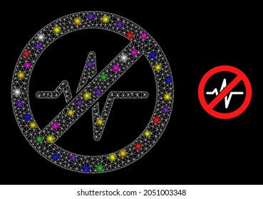 Icono de la constelación de pulsos de parada de red brillante con puntos de luz. Modelo vectorial iluminado basado en el icono de impulsos de parada. Pulso de paro de malla de la canal en un fondo negro.