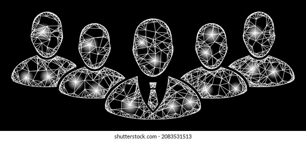 El jefe del equipo de red brillante con puntos brillantes. Cuadrícula vectorial generada a partir del icono del jefe de equipo y de líneas interseccionadas. El jefe del equipo de malla de canal brillante con un fondo negro.