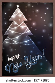 glowing New Year card with Christmas tree