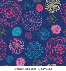 Glowing night flowers seamless pattern background