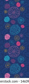 Glowing night flowers vertical seamless pattern border