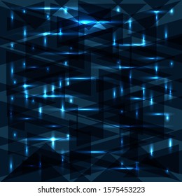 Glowing night geometry of dark blue cosmic stripes and lines. Modern abstract disco style texture.