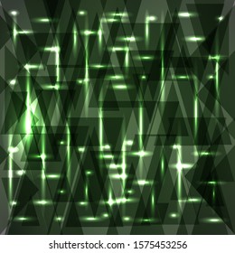 Glowing night geometry of dark green cosmic stripes and extreme lines. Modern abstract disco style texture.