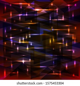 Glowing night geometry of green and red space stripes and lines. Modern abstract disco style texture.