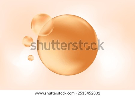 Glowing nude beige, brown liquid 3D bubbles or fluid serum droplets, aesthetic background with copy space. Presentation slide for cosmetology, beauty science, skin care molecular concept.