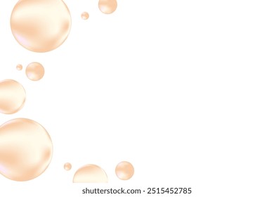 Brillantes burbujas 3D líquidas de color beige o gotas de suero fluido aisladas sobre fondo transparente. Composición estética para cosmetología, ciencia de la belleza, concepto molecular de cuidado de la piel.