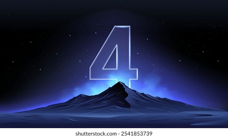 Glowing Number Four Over a Celestial Mountain–Striking Design for Countdown or Launch Events