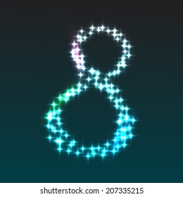Glowing number nine, vector illustration