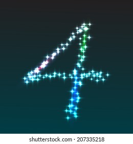 Glowing number nine, vector illustration