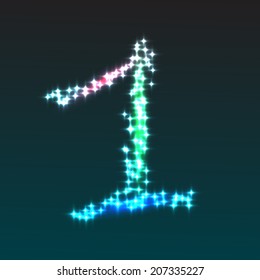 Glowing number nine, vector illustration