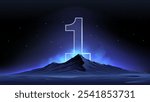 Glowing Number One Over a Celestial Mountain–Striking Design for Countdown or Launch Events