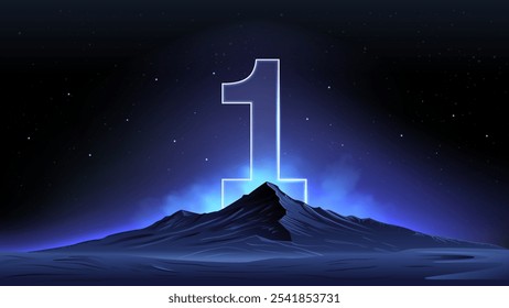 Glowing Number One Over a Celestial Mountain–Striking Design for Countdown or Launch Events