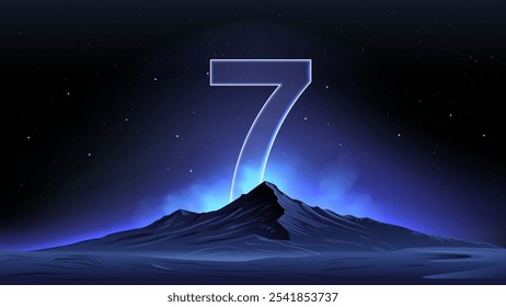 Glowing Number Seven Over a Celestial Mountain–Striking Design for Countdown or Launch Events