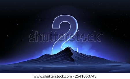 Glowing Number Two Over a Celestial Mountain–Striking Design for Countdown or Launch Events