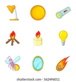 Glowing objects icons set. Cartoon illustration of 9 glowing objects vector icons for web
