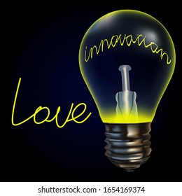 
lámpara incandescente con texto amor innovación