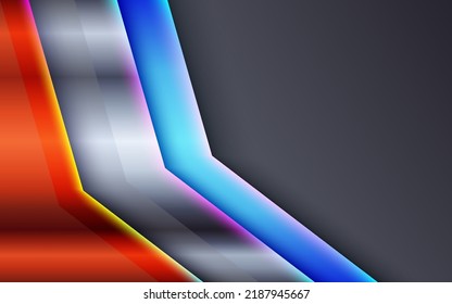 Glühende orangefarbene und blaue Laserlinien abstraktes Hightech-Banner. Vektorneonelemente mit fließendem Farbverlauf dunkel geometrische futuristische Komposition Poster-Medienvorlage, Abdeckung, Geschäftsbericht