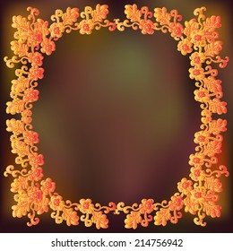 glowing orange floral pattern on a dark brown background - autumn vector illustration