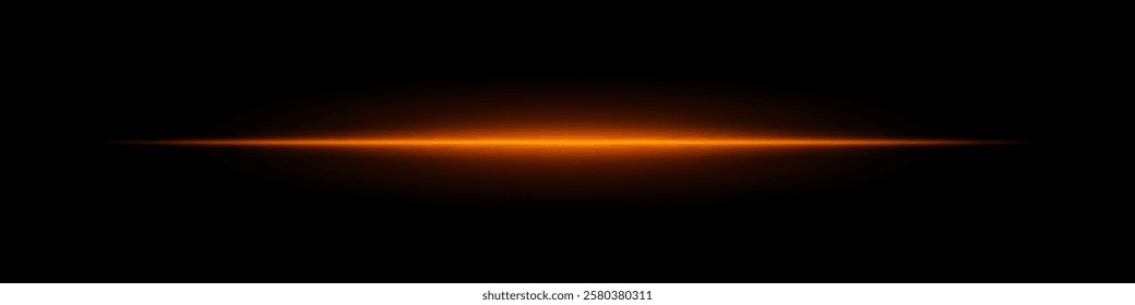 Glowing orange horizontal light beam on a dark background. Futuristic laser effect, energy burst, neon illumination, and sci-fi digital glow concept.