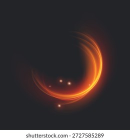 Glowing orange light arc on a dark background. Abstract element perfect for technology banners, sci-fi posters, automotive advertisements, energy-themed graphics, and elegant digital art backgrounds