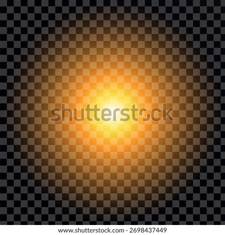 Glowing orange light burst on checkered background.
