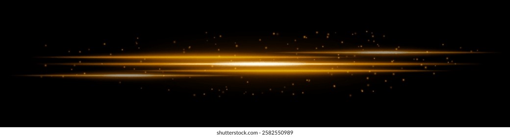 Glowing orange light streaks with scattered particles on a dark background. Futuristic energy flow, laser effect, neon illumination, and digital speed motion concept.