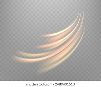 Glowing orange lines. Neon realistic energy speed. Abstract light effect on a transparent background. Vector illustration.