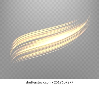 Glowing orange lines. Neon realistic energy speed. Abstract light effect on a transparent background. Vector illustration.