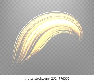 Glowing orange lines. Neon realistic energy speed. Abstract light effect on a transparent background. Vector illustration.