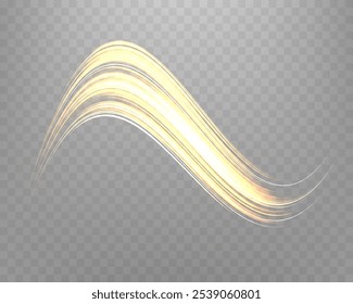 Glowing orange lines. Neon realistic energy speed. Abstract light effect on a transparent background. Vector illustration.
