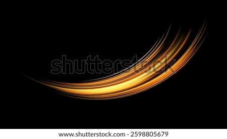 Glowing orange lines. Neon realistic energy speed. Abstract light effect on a black background. Vector illustration.