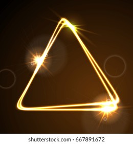 Glowing orange neon vector triangle background. Energy effect logo vector template design